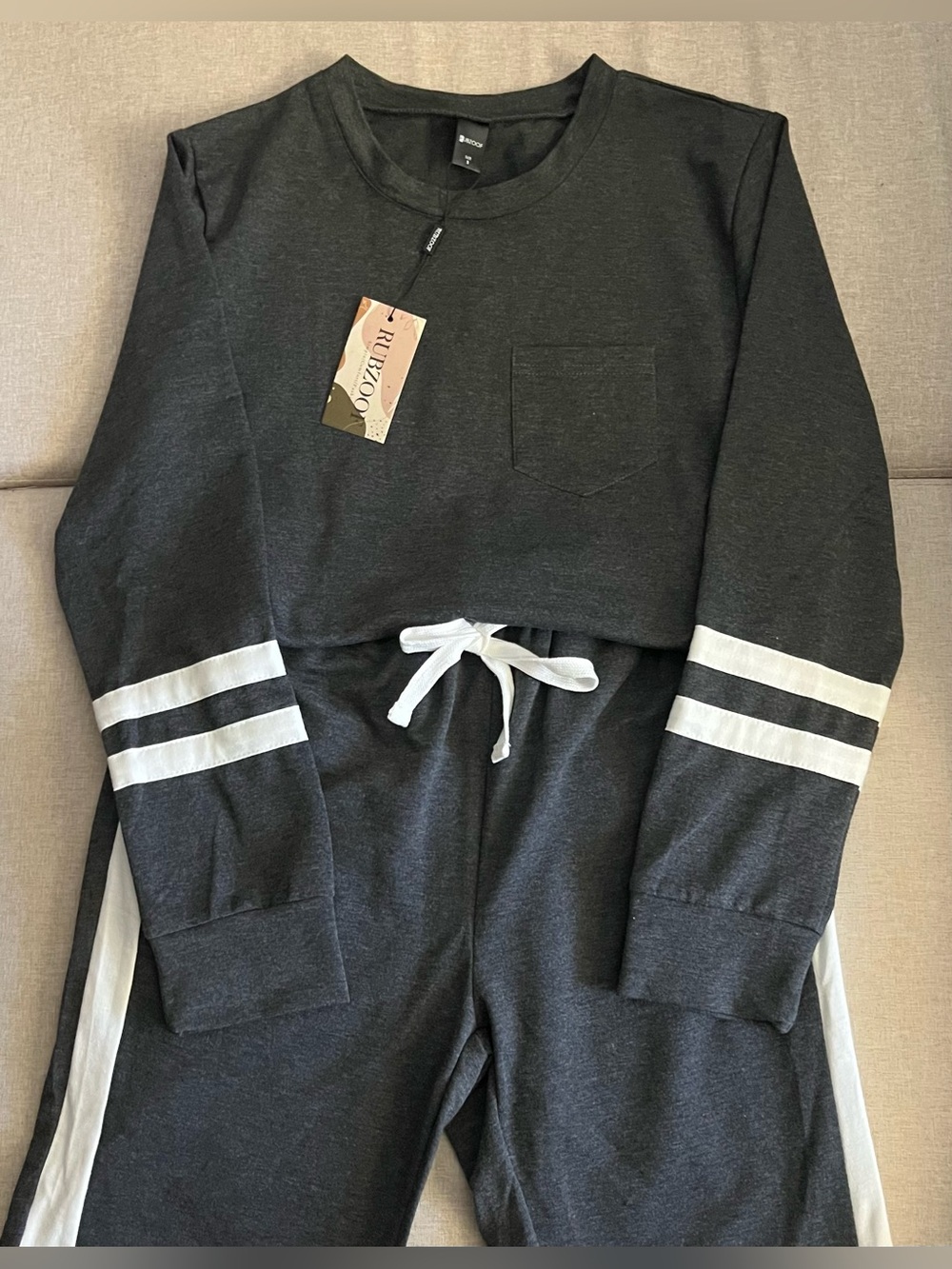 dark gray long sleeve top + pants set